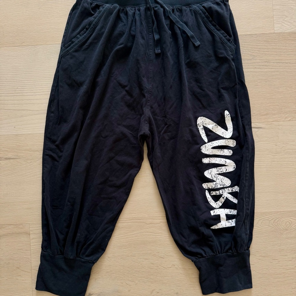 Zumba Fitness Black Capri Swestpants with White Logo - Medium